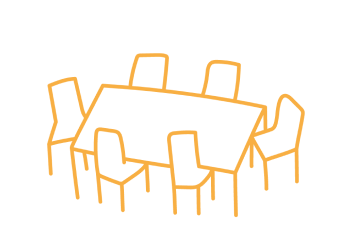 ilustración grupo de sillas alrededor de una mesa